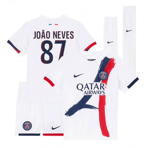 Otroški Nogometni dresi Paris Saint-Germain Joao Neves #87 Gostujoči 2024-25 Kratek Rokav (+ Kratke hlače)